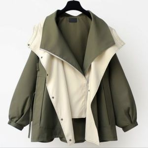 Brand new never worn unique storm coat in khaki and cream with hood